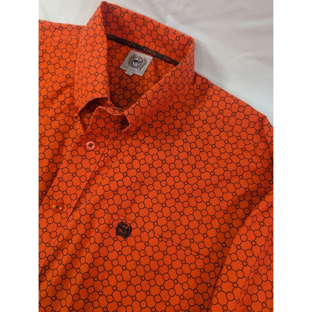 Cinch Shirt Mens L Orange Geometic Button Down Western Cotton‎ Long Sleeve Rodeo